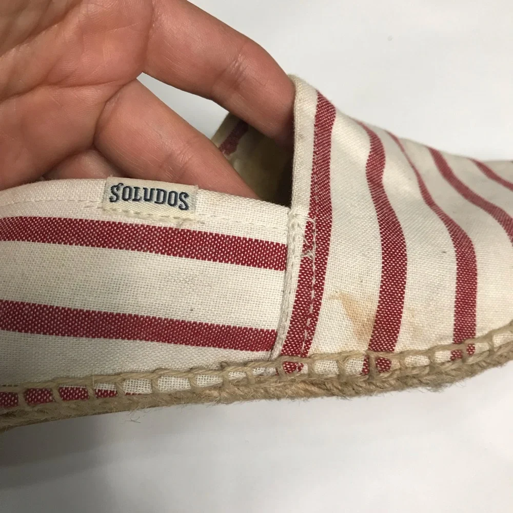 Soludos Red Stripe Espadrilles Slip On Canvas Shoes Size 8